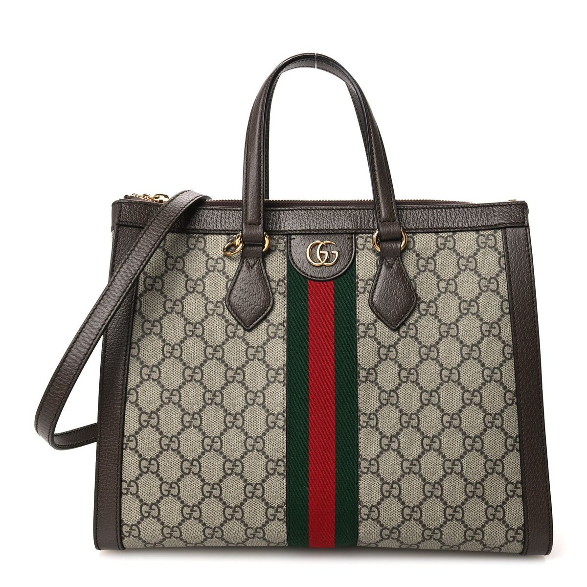 Gucci GG Supreme Monogram Web Medium Ophidia Tote Bag Brown 1 of 12