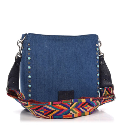 Valentino Garavani Denim Small Guitar Strap Rockstud Rolling Flip-Lock Messenger Bag Blue 3 of 9