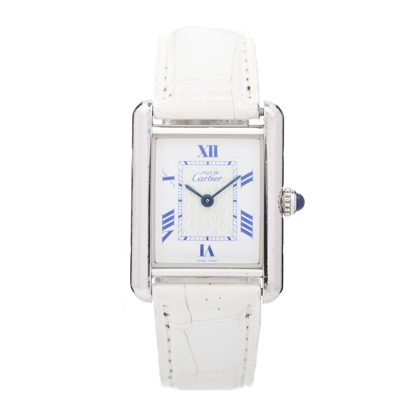 Sterling Silver Vermeil Alligator 23mm Must de Cartier Tank Quartz Watch White