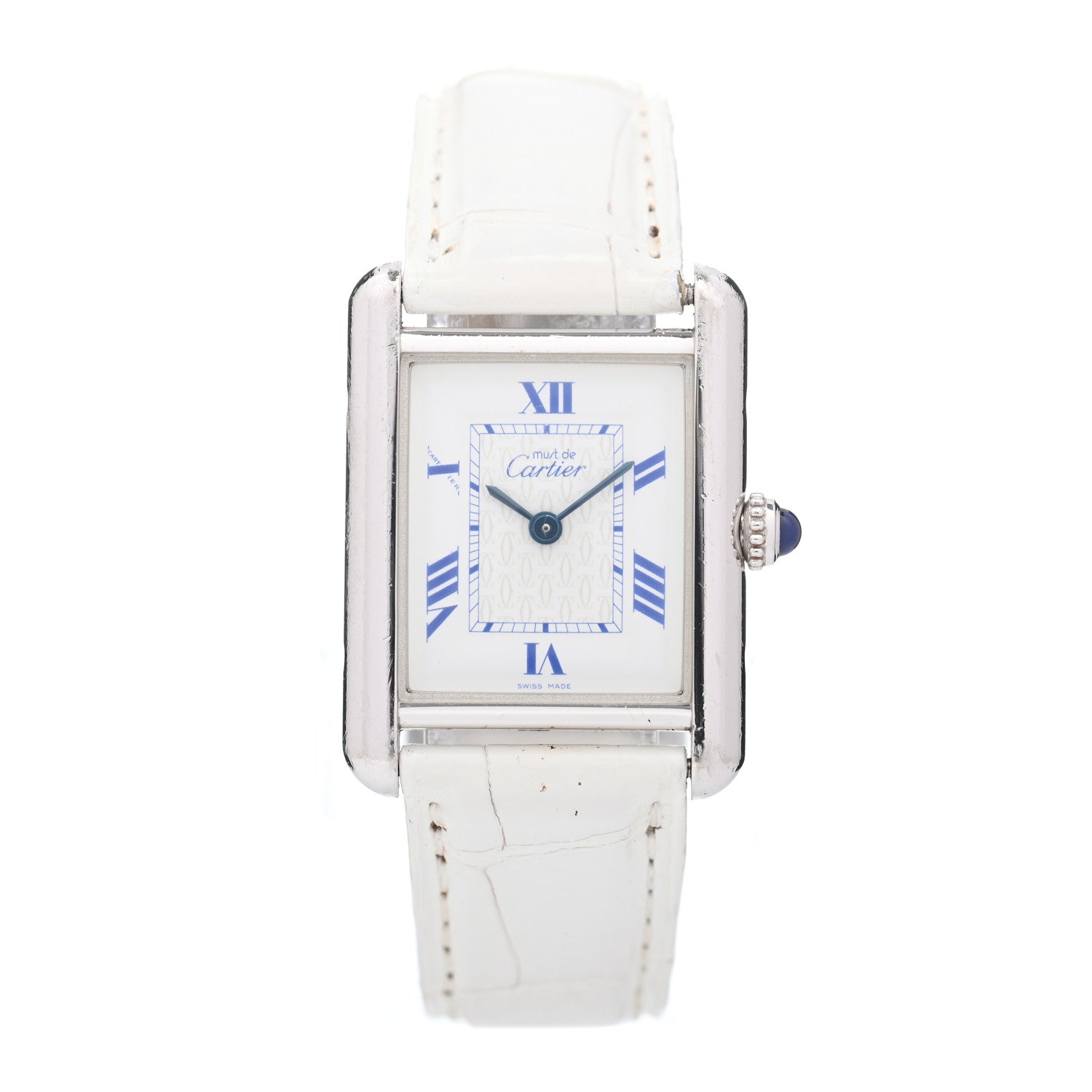 Cartier Sterling Silver Vermeil Alligator 23mm Must de Cartier Tank Quartz Watch White 1 of 4