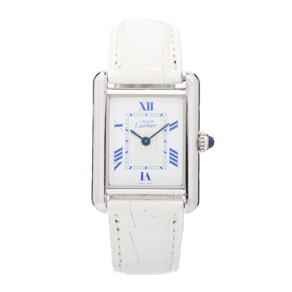 Cartier Sterling Silver Vermeil Alligator 23mm Must de Cartier Tank Quartz Watch White 1 of 4