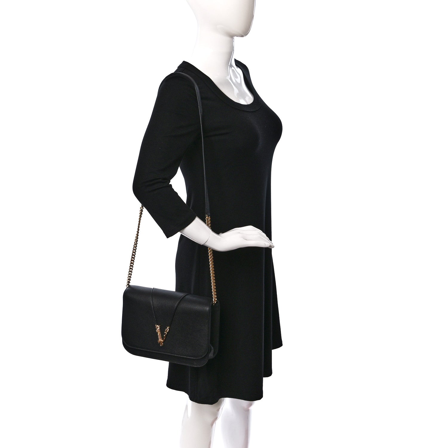 Versace Grainy Calfskin Virtus Chain Crossbody Black 2 of 8