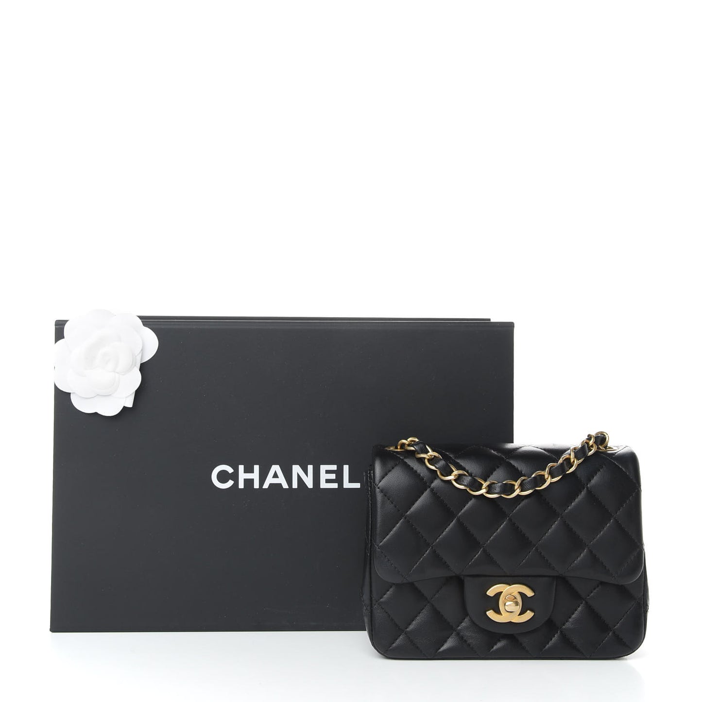 Lambskin Quilted Mini Square Flap Black
