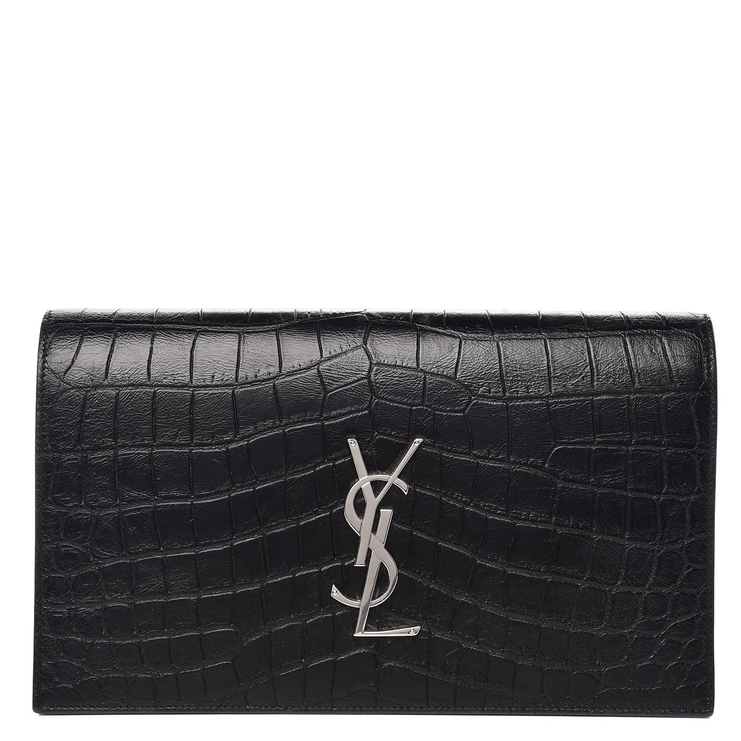 Calfskin Crocodile Embossed Classic Kate Monogram Clutch Black