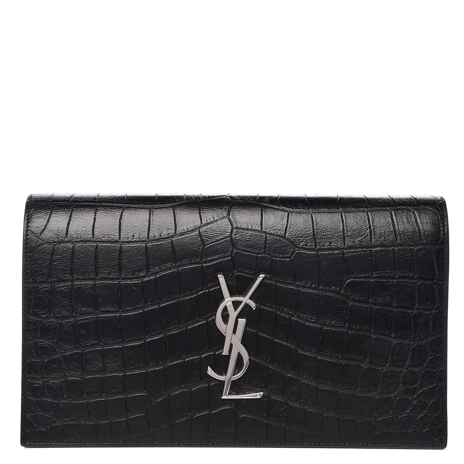 Saint Laurent Calfskin Crocodile Embossed Classic Kate Monogram Clutch Black 1 of 8