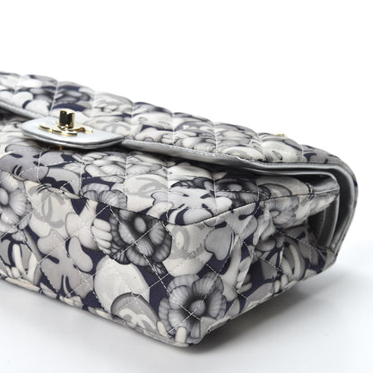 Chanel Nylon Quilted Medium Cat Emoticon Double Flap Navy Grey Ecru 6 of 10