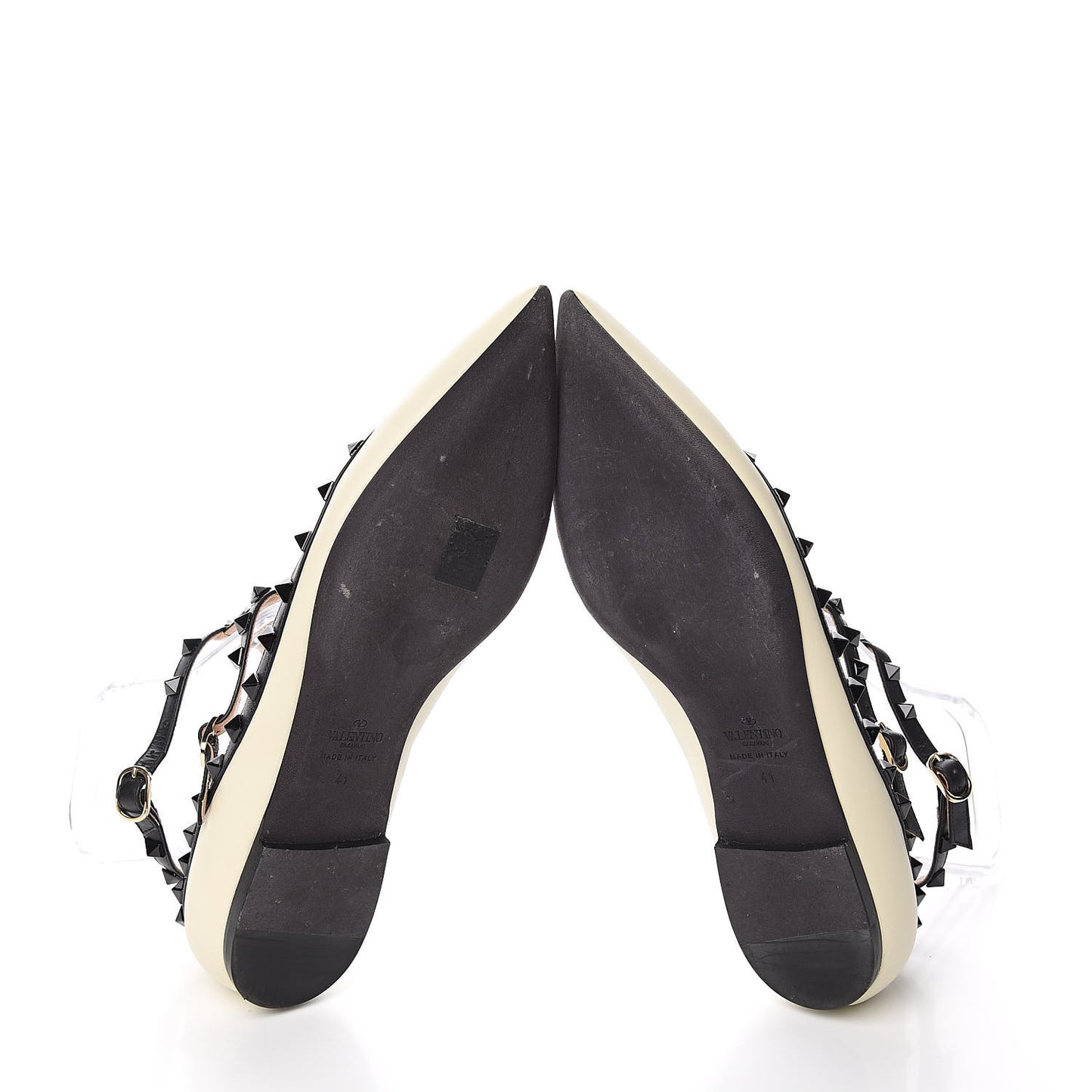 Nappa Rockstud Cage Ballerina Flats 41 Ivory Black