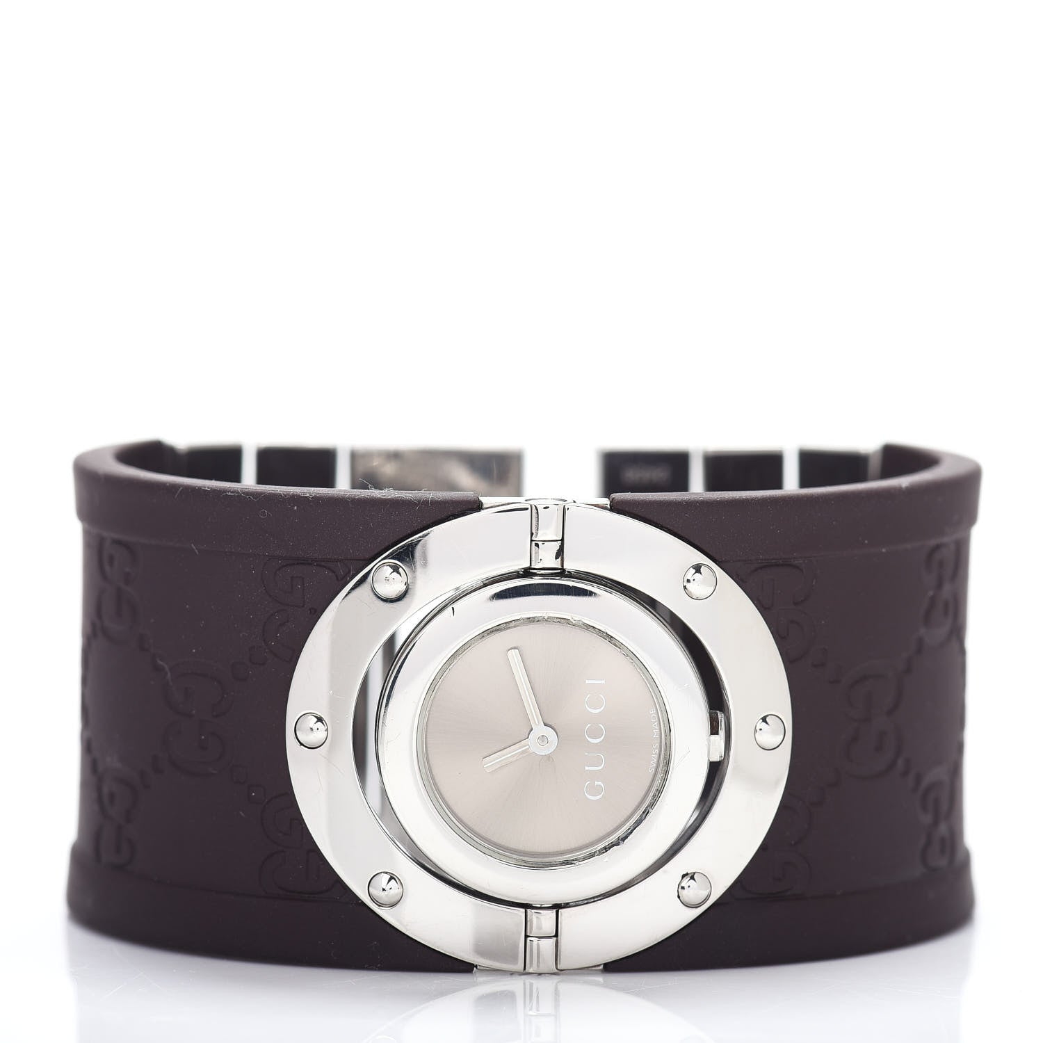 Gucci Stainless Steel Rubber 33mm Twirl Quartz Watch Brown 2 of 5