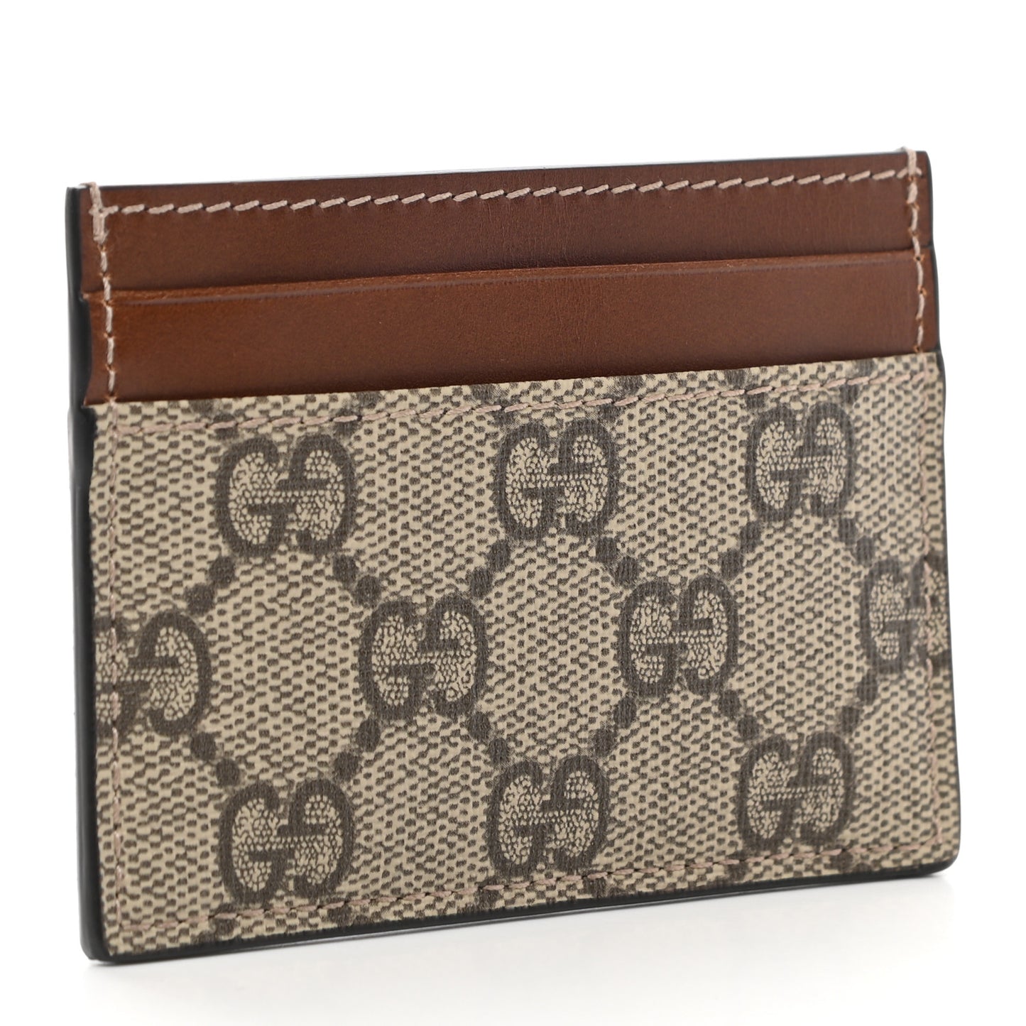 GG Supreme Monogram Calfskin Card Holder Beige Ebony Cuir