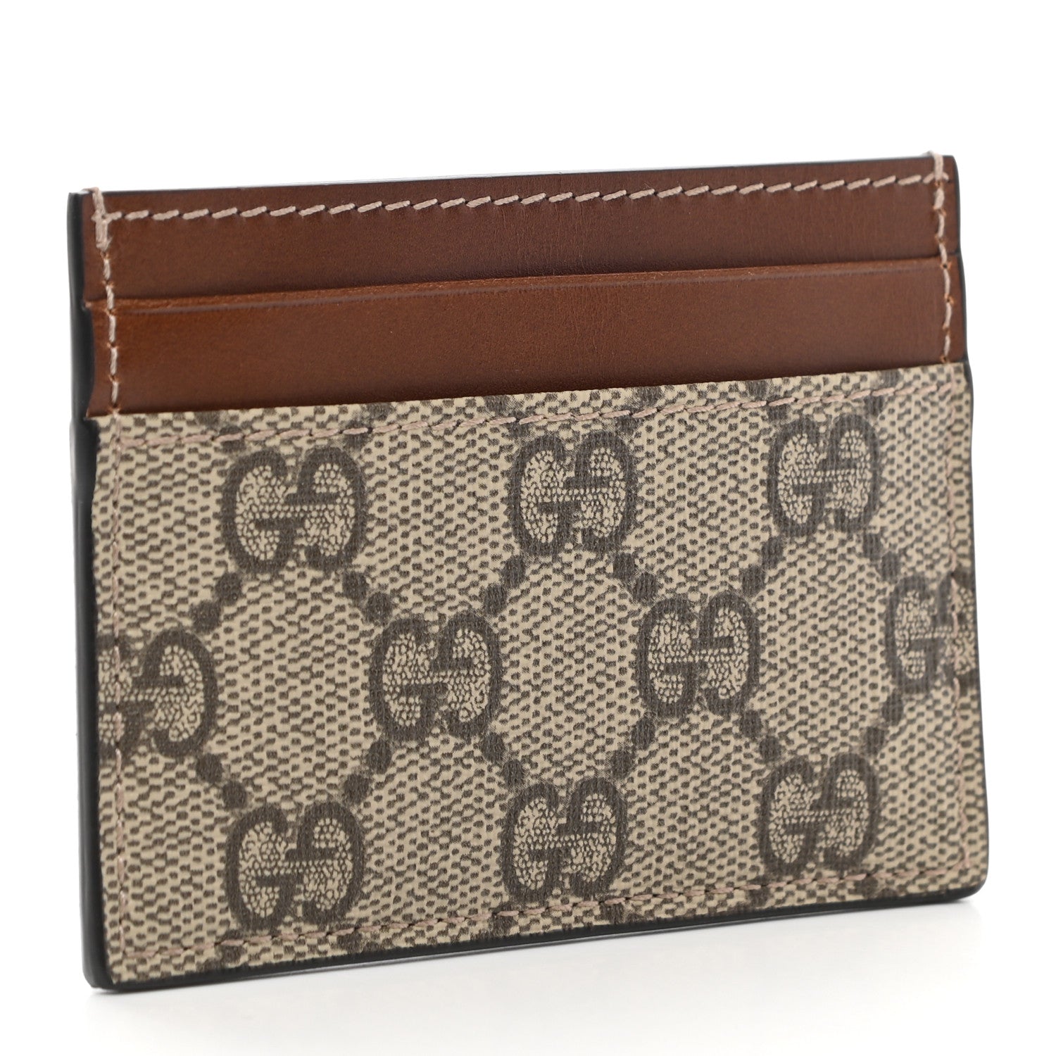 Gucci GG Supreme Monogram Calfskin Card Holder Beige Ebony Cuir 3 of 6
