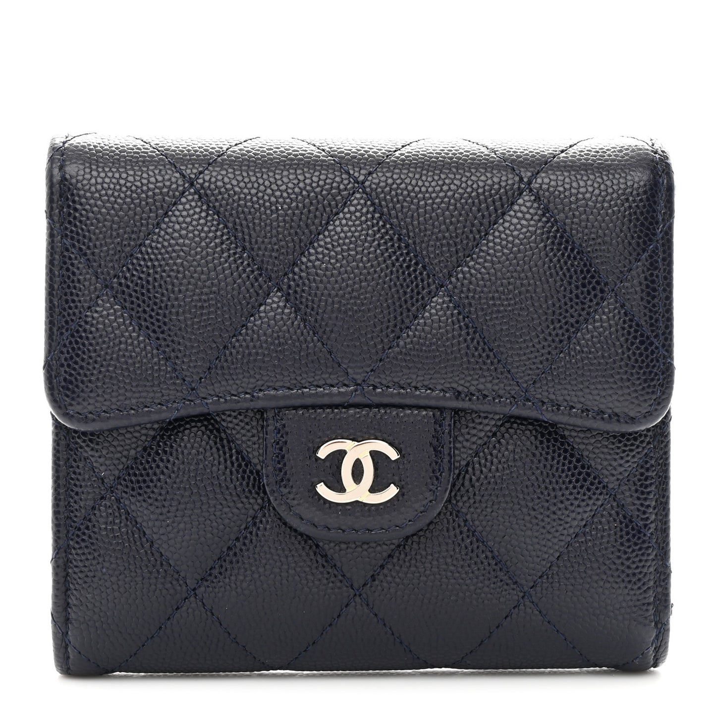 Caviar Quilted Compact Flap Wallet Navy