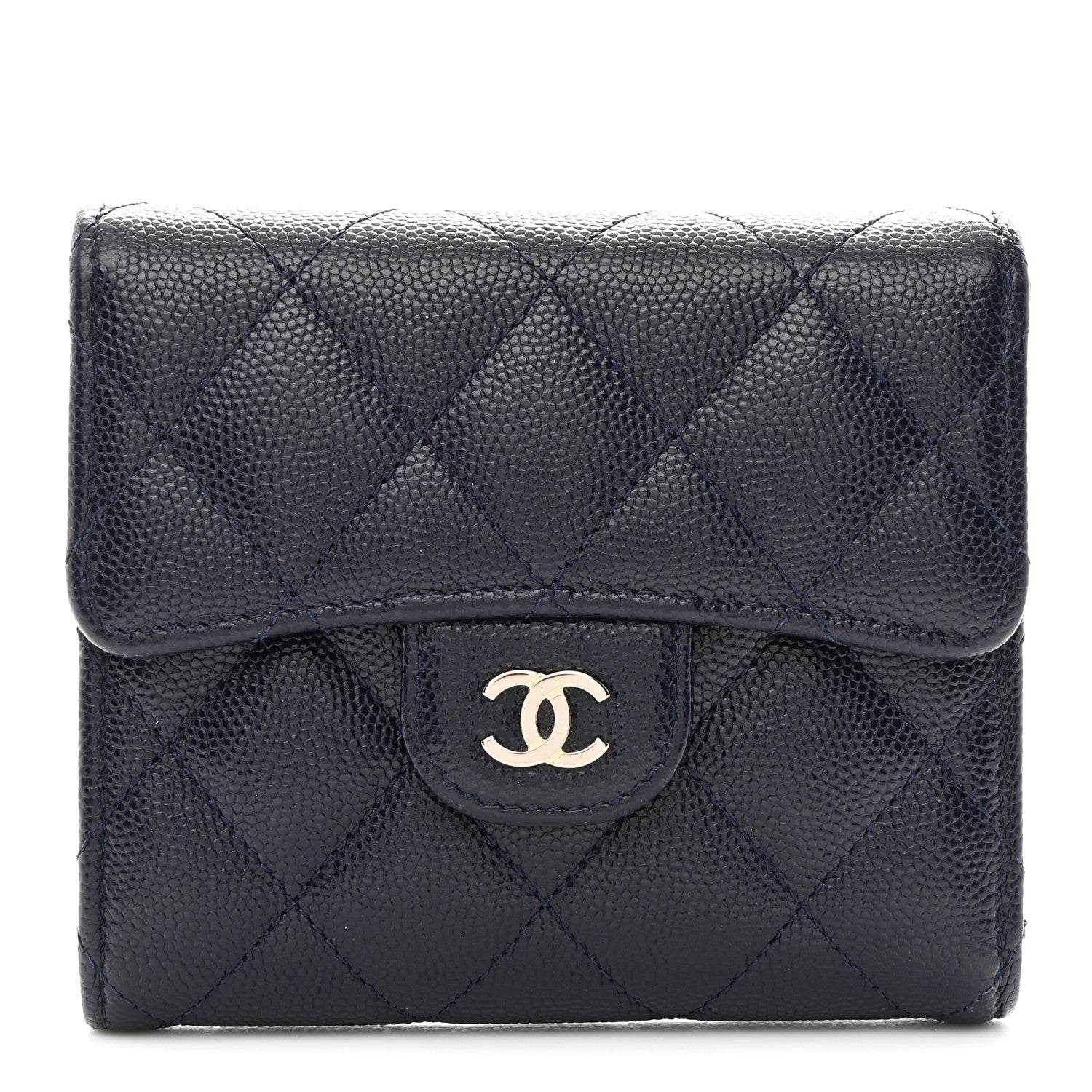 Chanel Caviar Quilted Compact Flap Wallet Navy 1 of 8