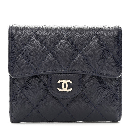 Chanel Caviar Quilted Compact Flap Wallet Navy 1 of 8
