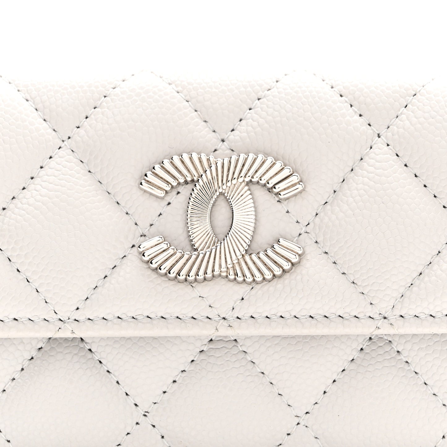 Caviar Quilted CC Flap Card Holder Light Grey