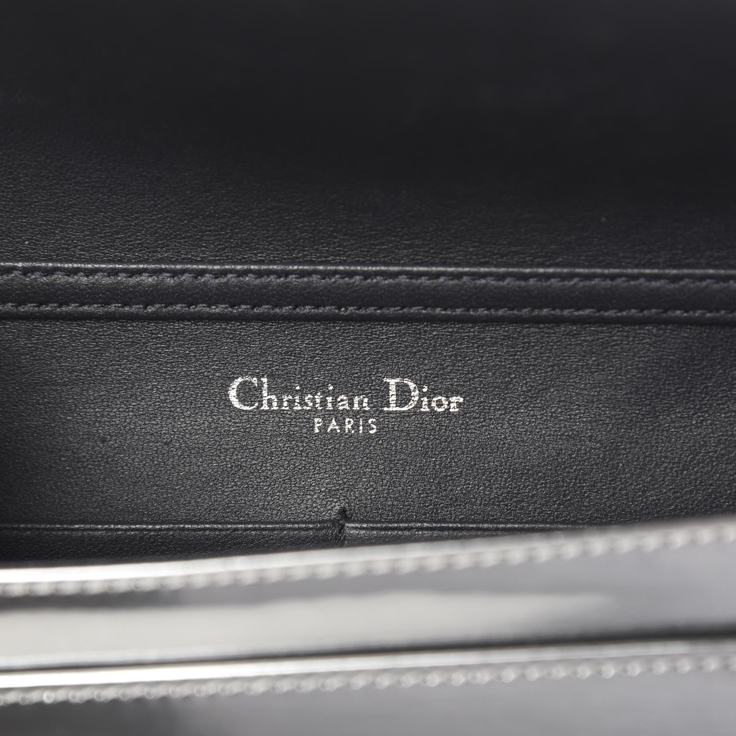 Christian Dior Metallic Patent Micro-Cannage Diorama Wallet on Chain Pouch Silver 5 of 9