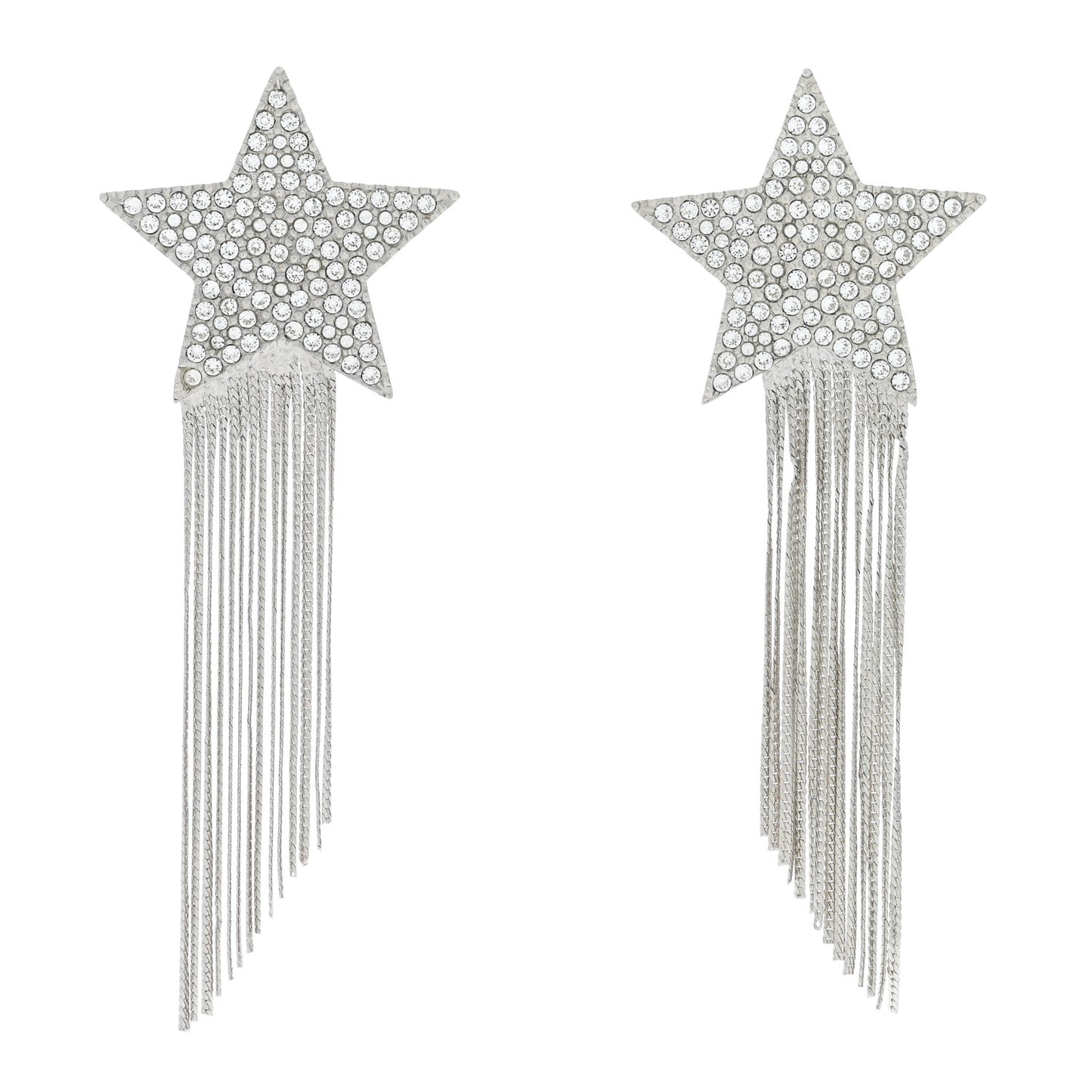 Crystal Shooting Star Fringe Clip On Earrings Silver