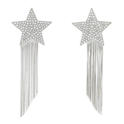 Saint Laurent Crystal Shooting Star Fringe Clip On Earrings Silver 1 of 4