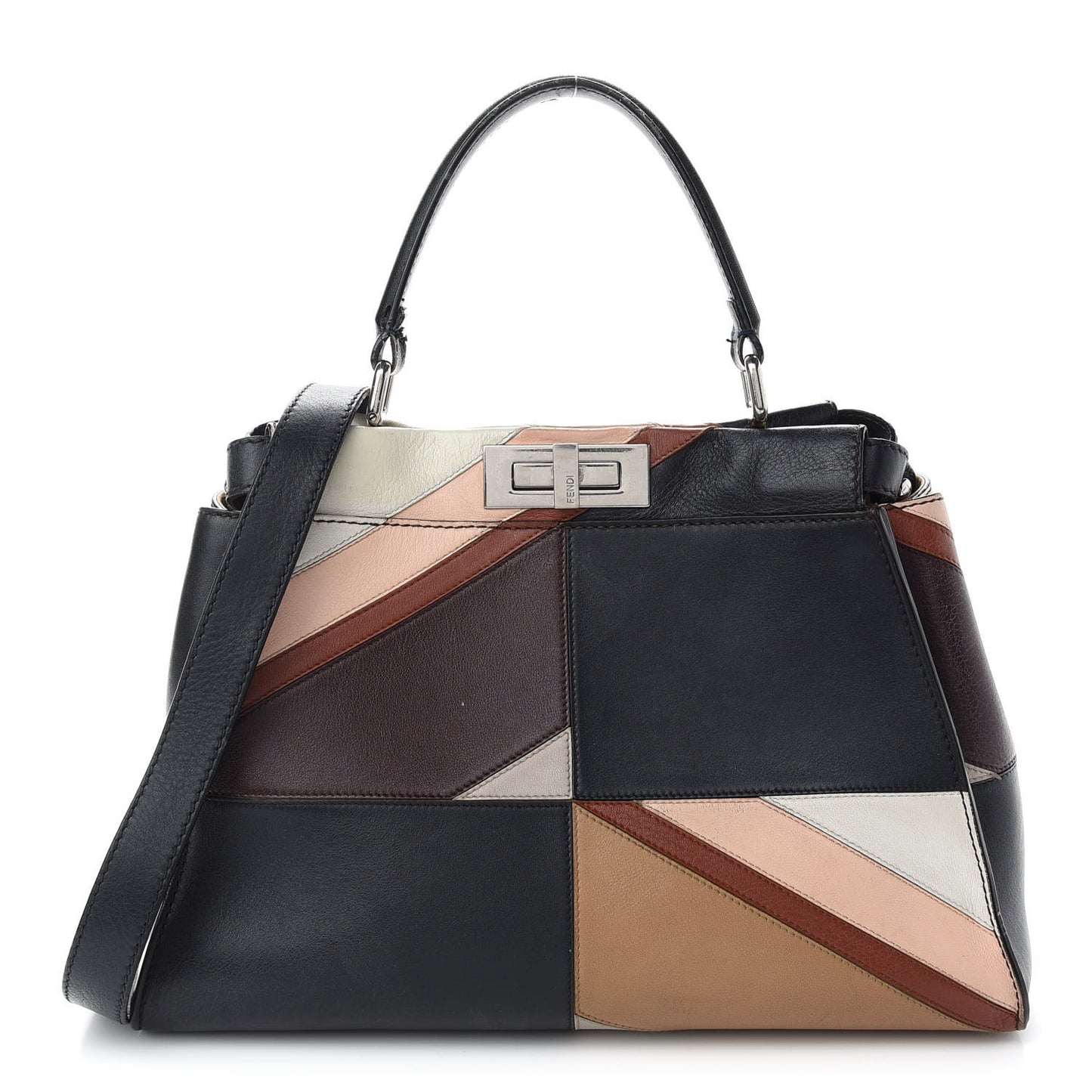 Vitello Seta Patchwork Medium Peekaboo Iconic Satchel Night Blue Multicolor