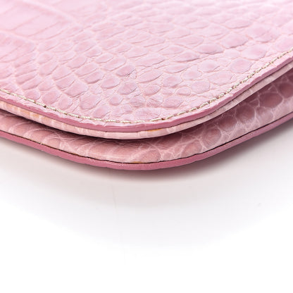 Valentino Garavani Calfskin Crocodile Embossed Crystal Wristlet Clutch Pink 9 of 9
