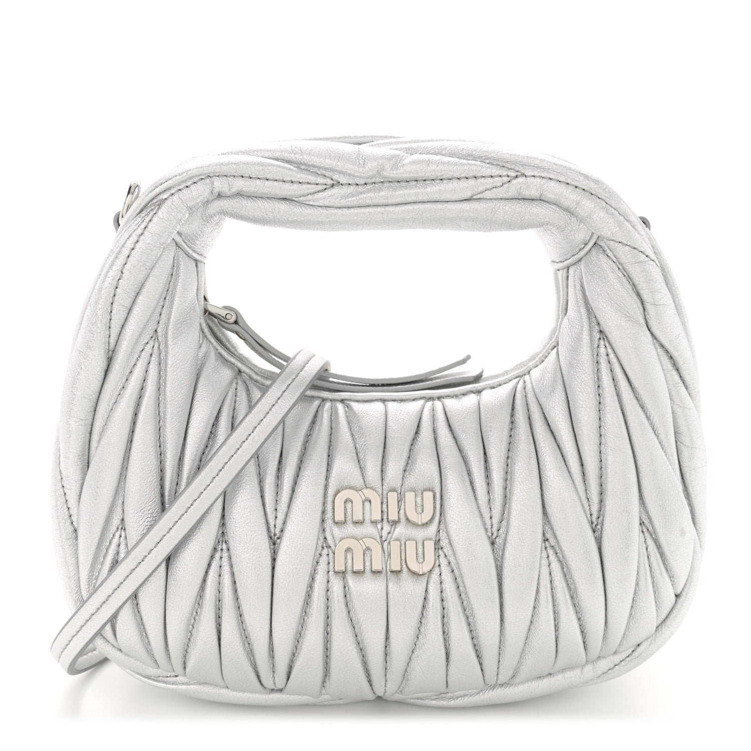 Miu Miu Metallic Nappa Matelasse Mini Wander Hobo Silver 1 of 9