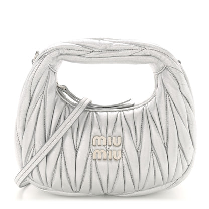 Miu Miu Metallic Nappa Matelasse Mini Wander Hobo Silver 1 of 9