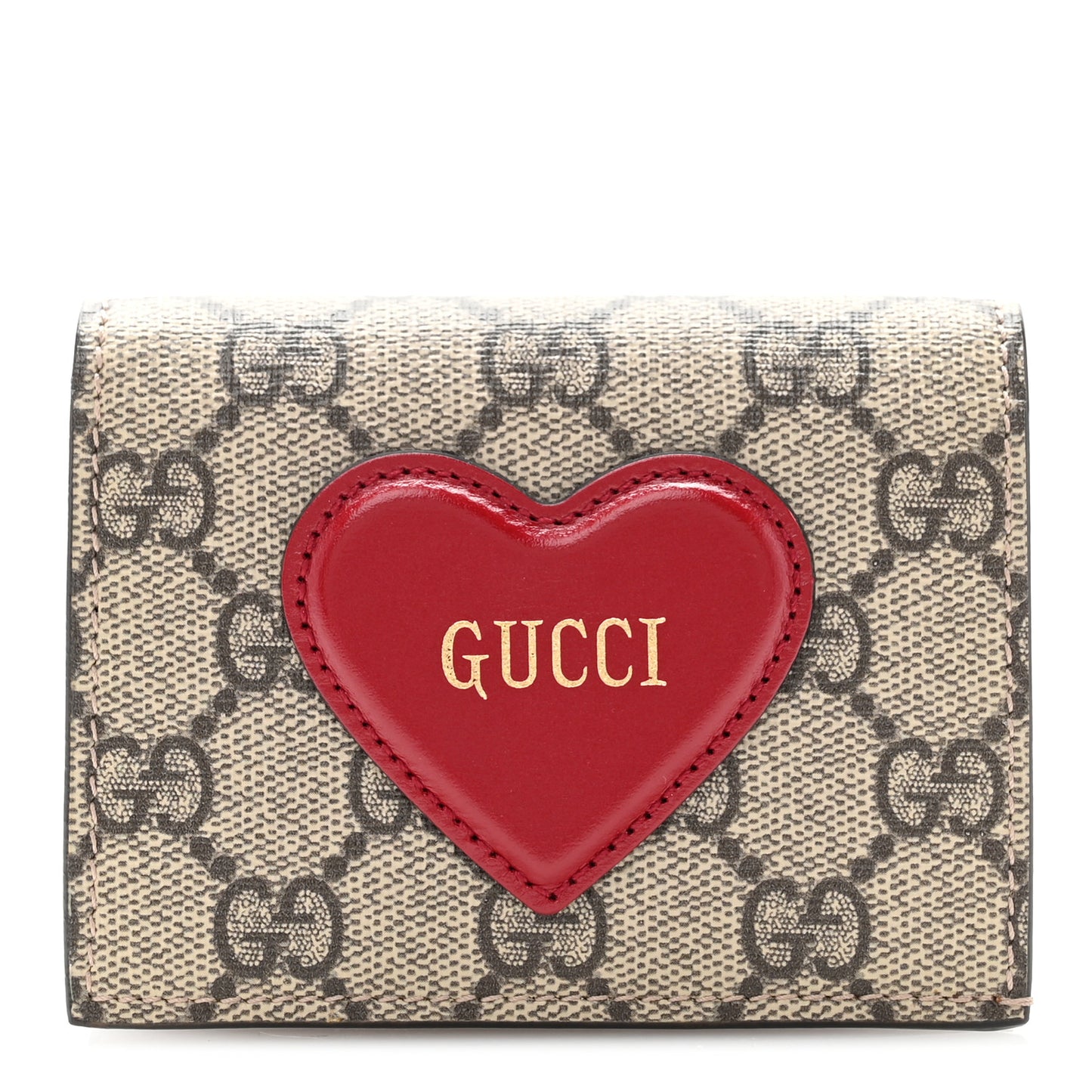 GG Supreme Monogram Script Logo Heart Card Case New Cherry Red Beige New Acero