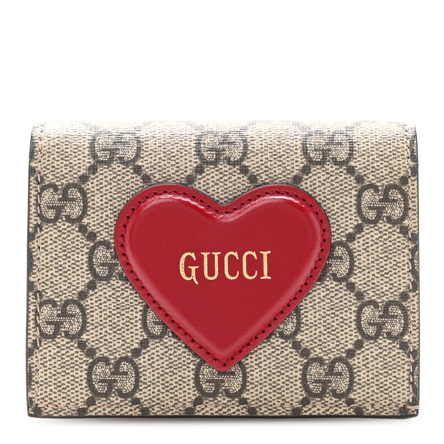 Gucci GG Supreme Monogram Script Logo Heart Card Case New Cherry Red Beige New Acero 1 of 8