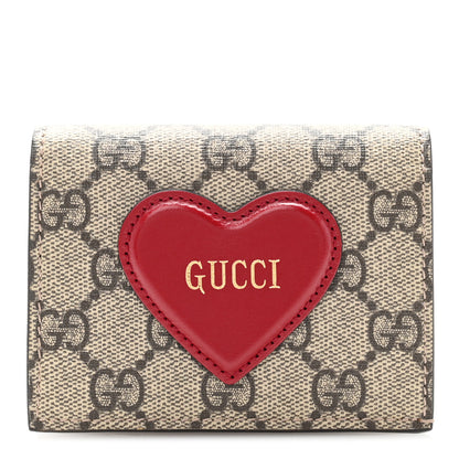 Gucci GG Supreme Monogram Script Logo Heart Card Case New Cherry Red Beige New Acero 1 of 8