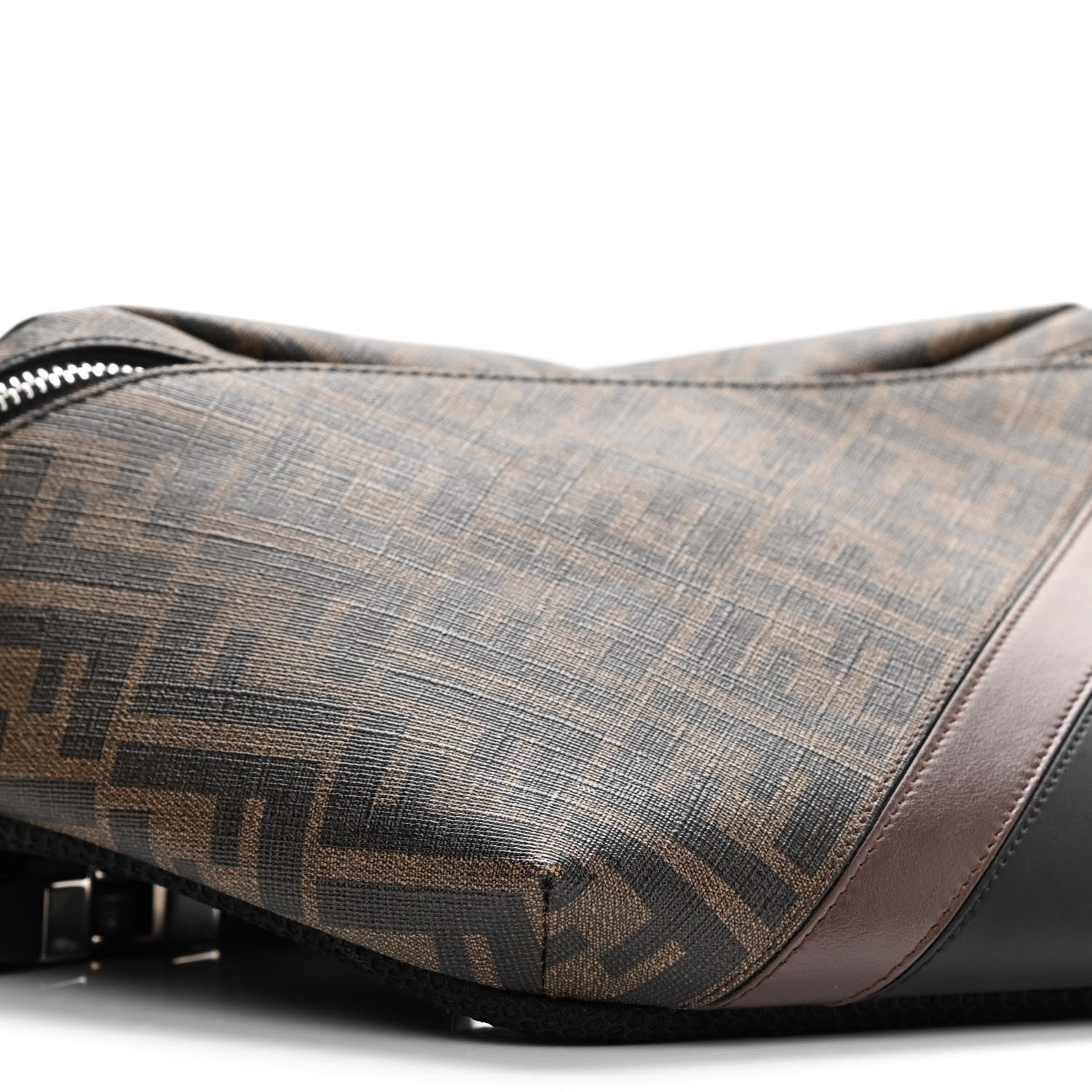 Fendi Glazed Fabric Vitello Liberty FF 1974 Diagonal Belt Bag Tobacco Moresco Black 9 of 10