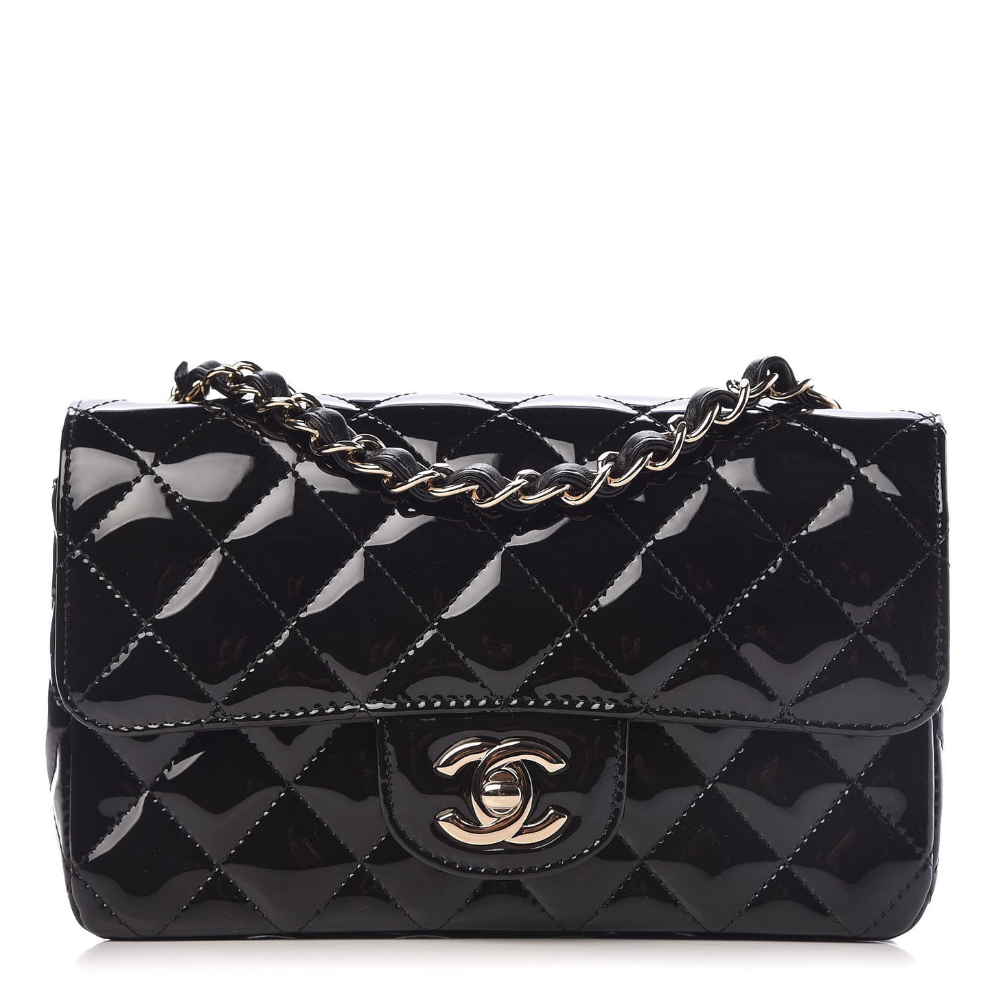 Patent Calfskin Quilted Mini Rectangular Flap Black