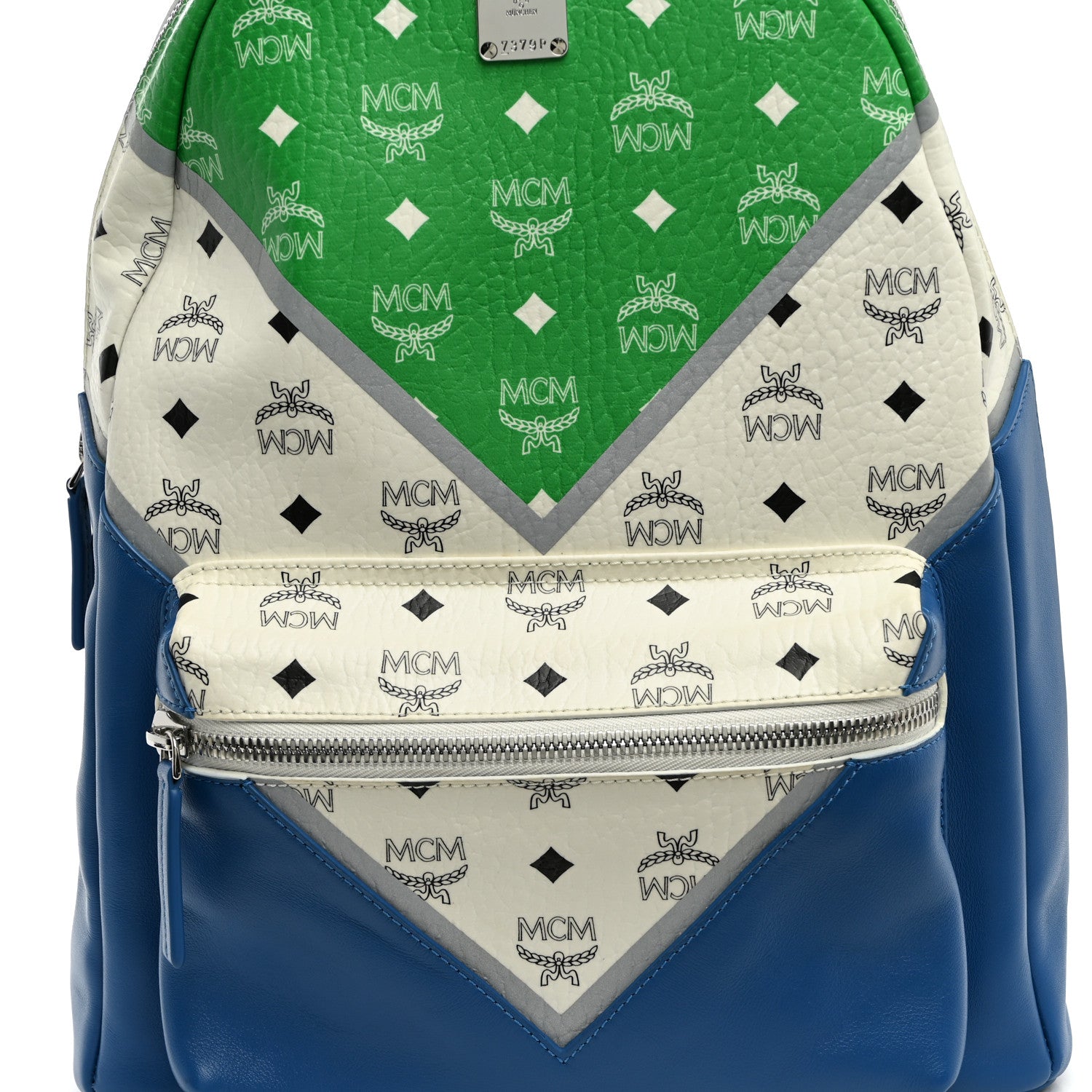 MCM Visetos Chevron Medium Colorblock Stark Backpack Blue 6 of 8