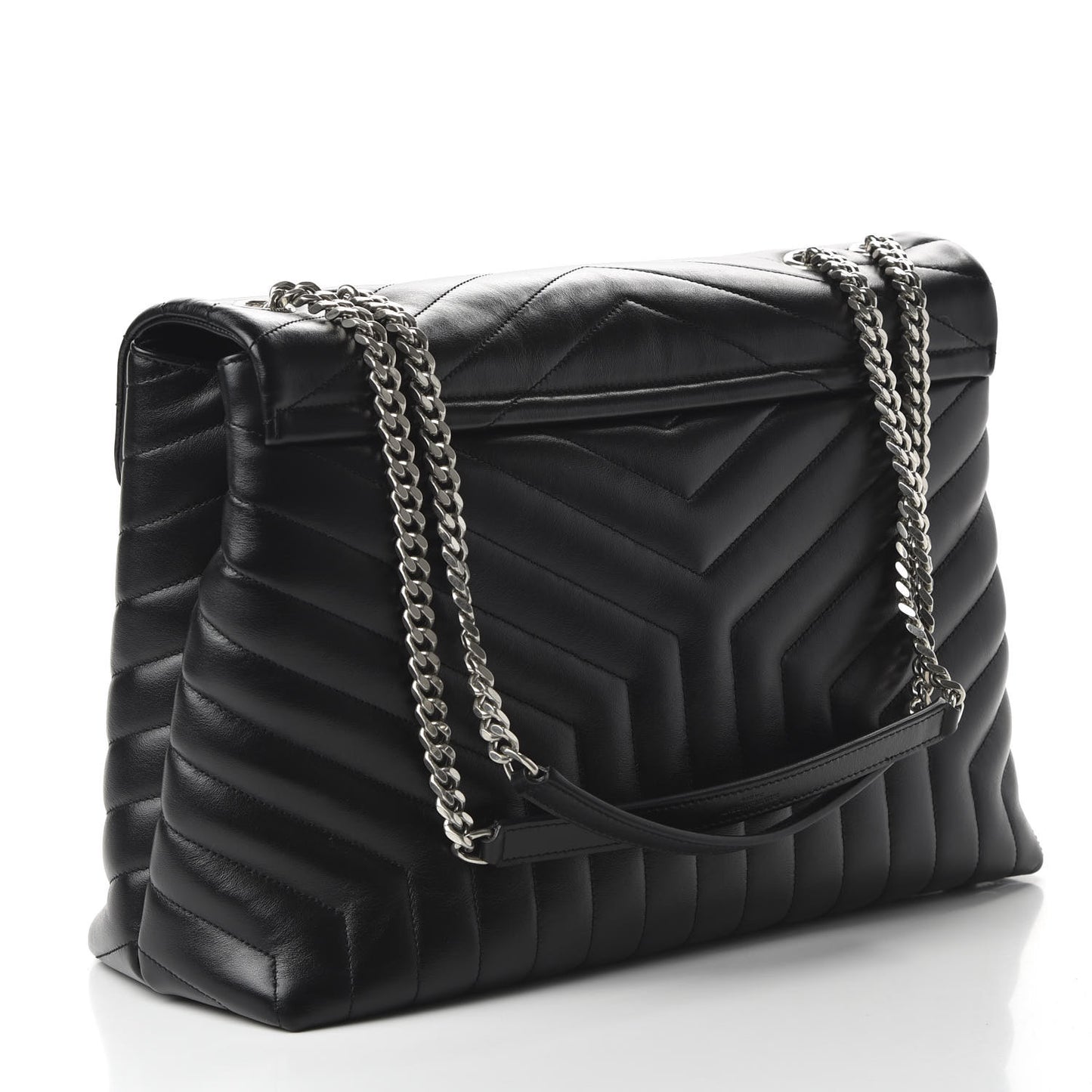 Calfskin Y Quilted Monogram Large Loulou Chain Satchel Black