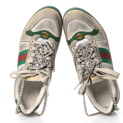Gucci Nubuck Calfskin Web Removable Crystals Womens Screener Sneakers 41 Dusty Milk New Mystic White 2 of 8