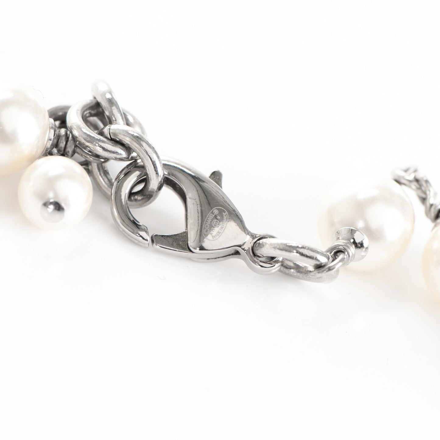 Crystal Pearl CC Long Necklace Silver