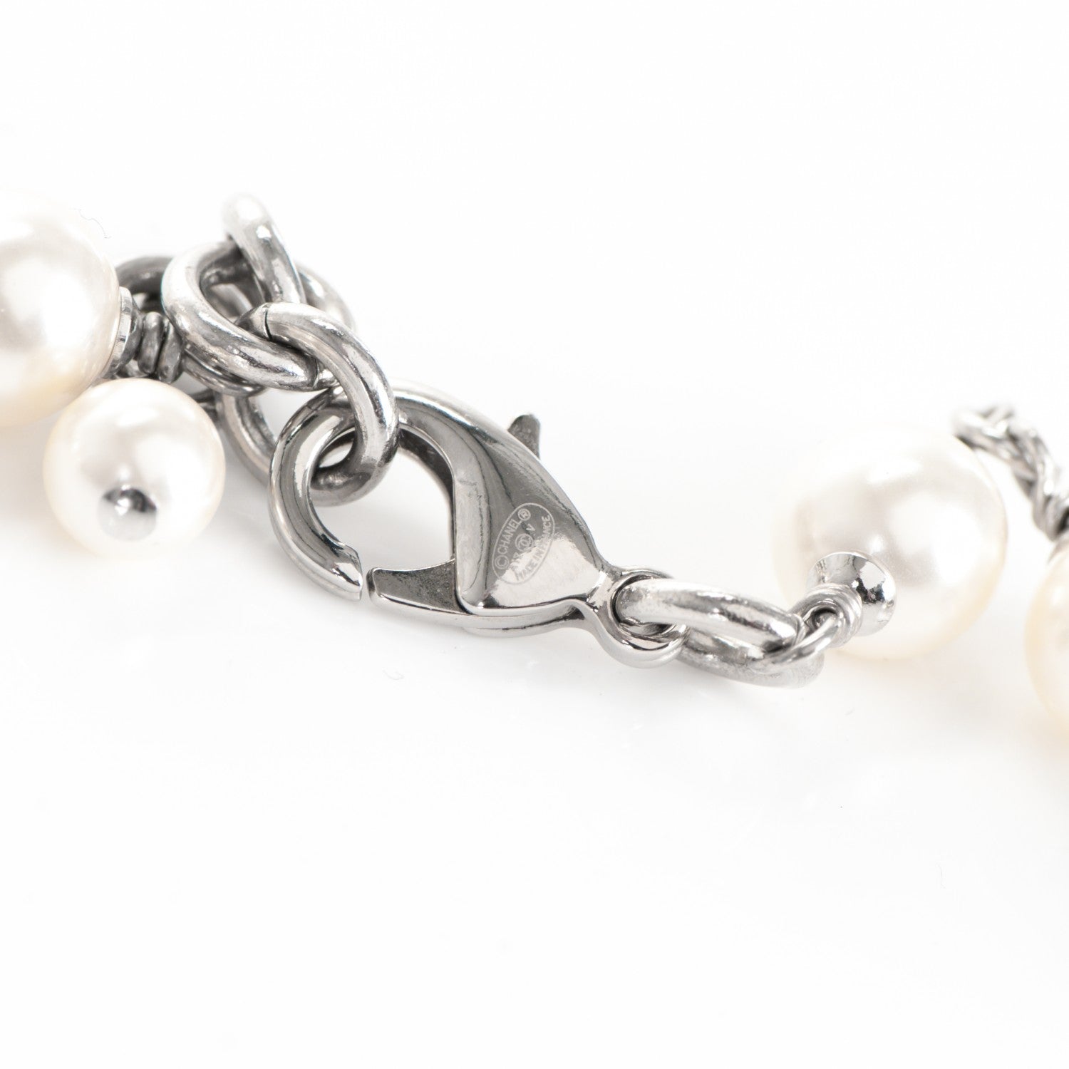 Chanel Crystal Pearl CC Long Necklace Silver 3 of 3