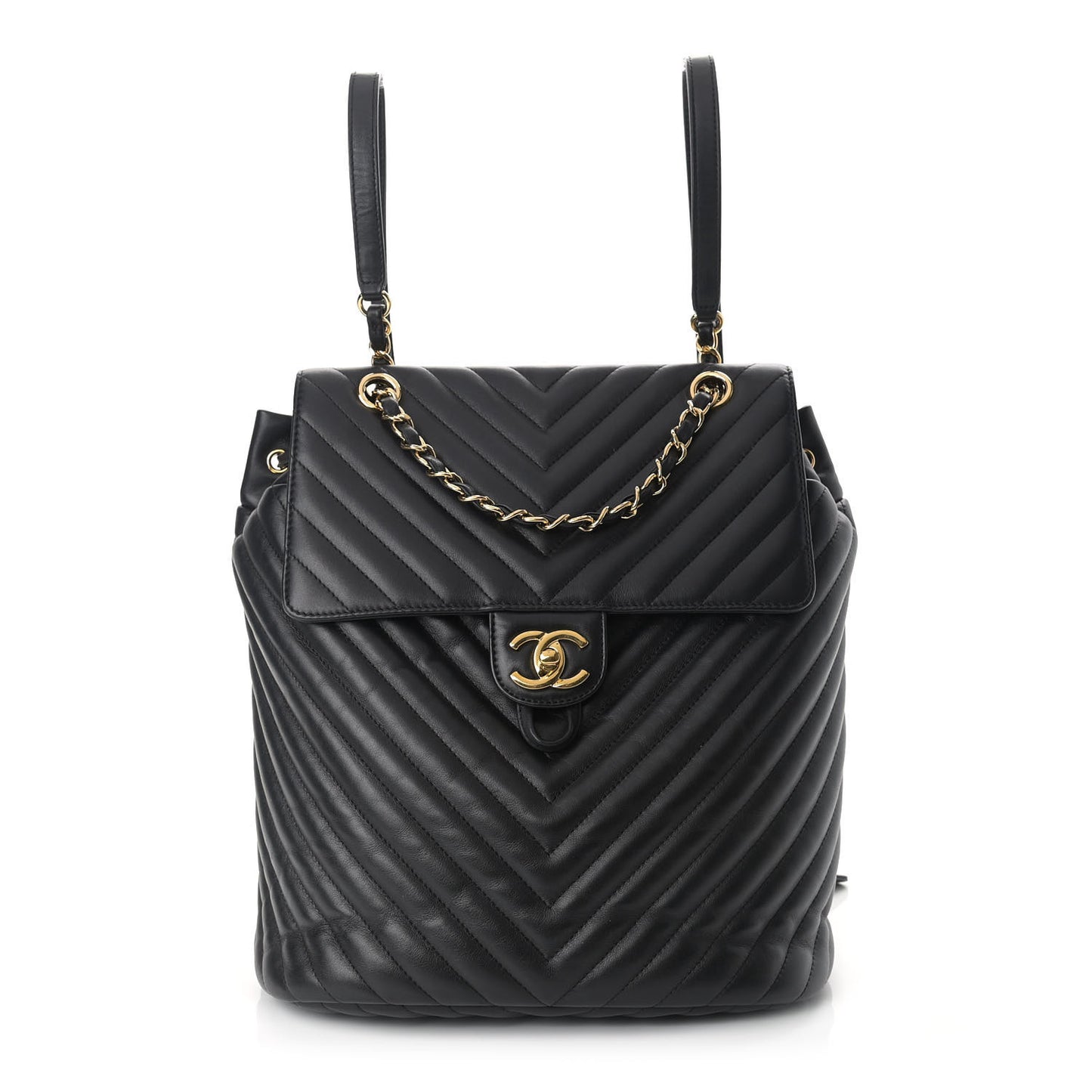Calfskin Chevron Quilted Large Urban Spirit Backpack Black