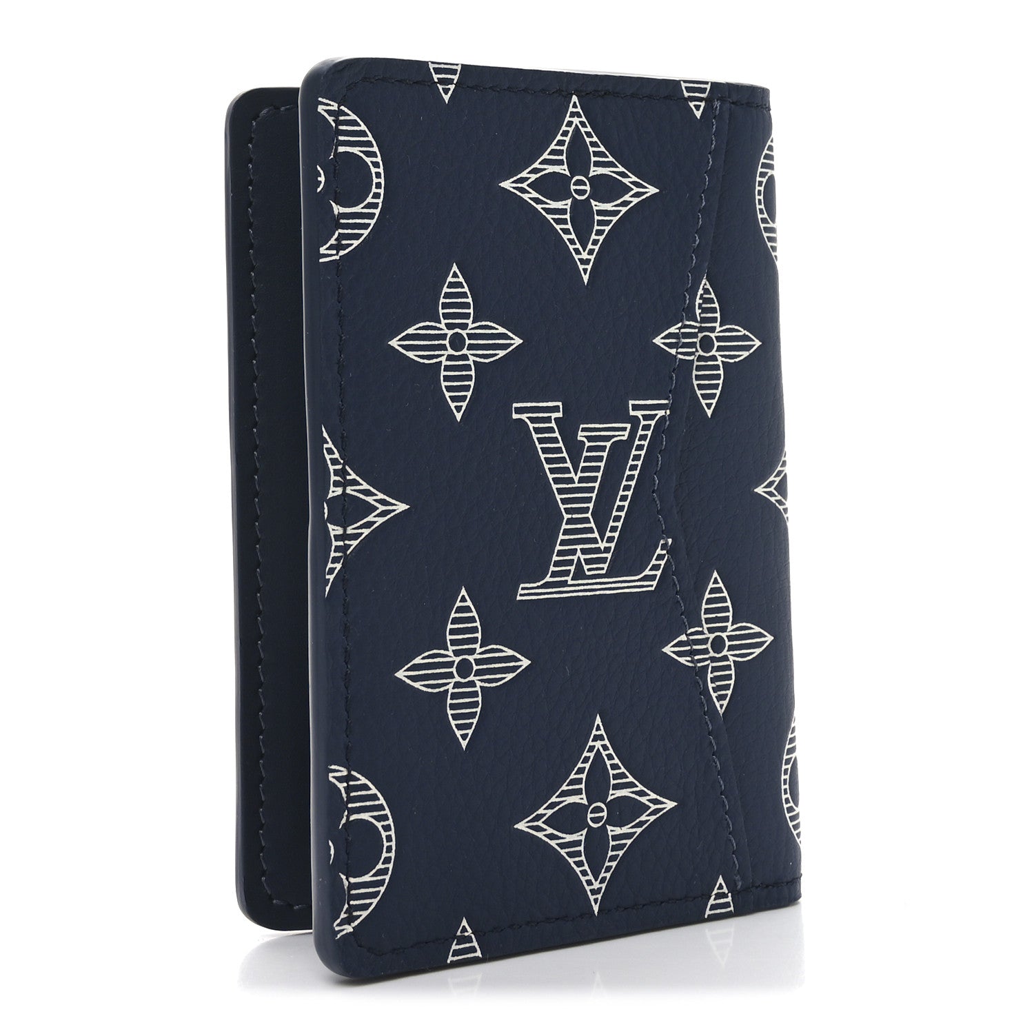 Louis Vuitton Calfskin Monogram Shadow Pocket Organizer Navy Blue White 3 of 6