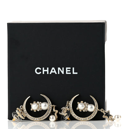 Chanel Metal Glass Crystal CC Cat Moon Earrings Gold 6 of 6