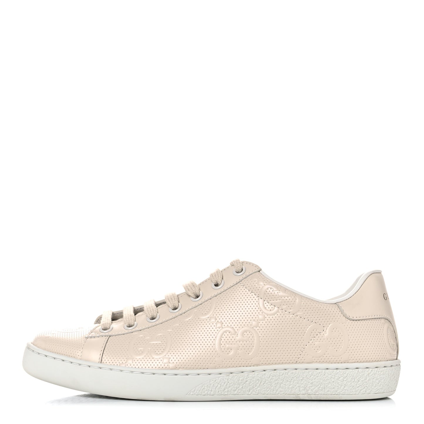 Calfskin GG Tennis Embossed Womens Ace Sneakers 38 Mystic White