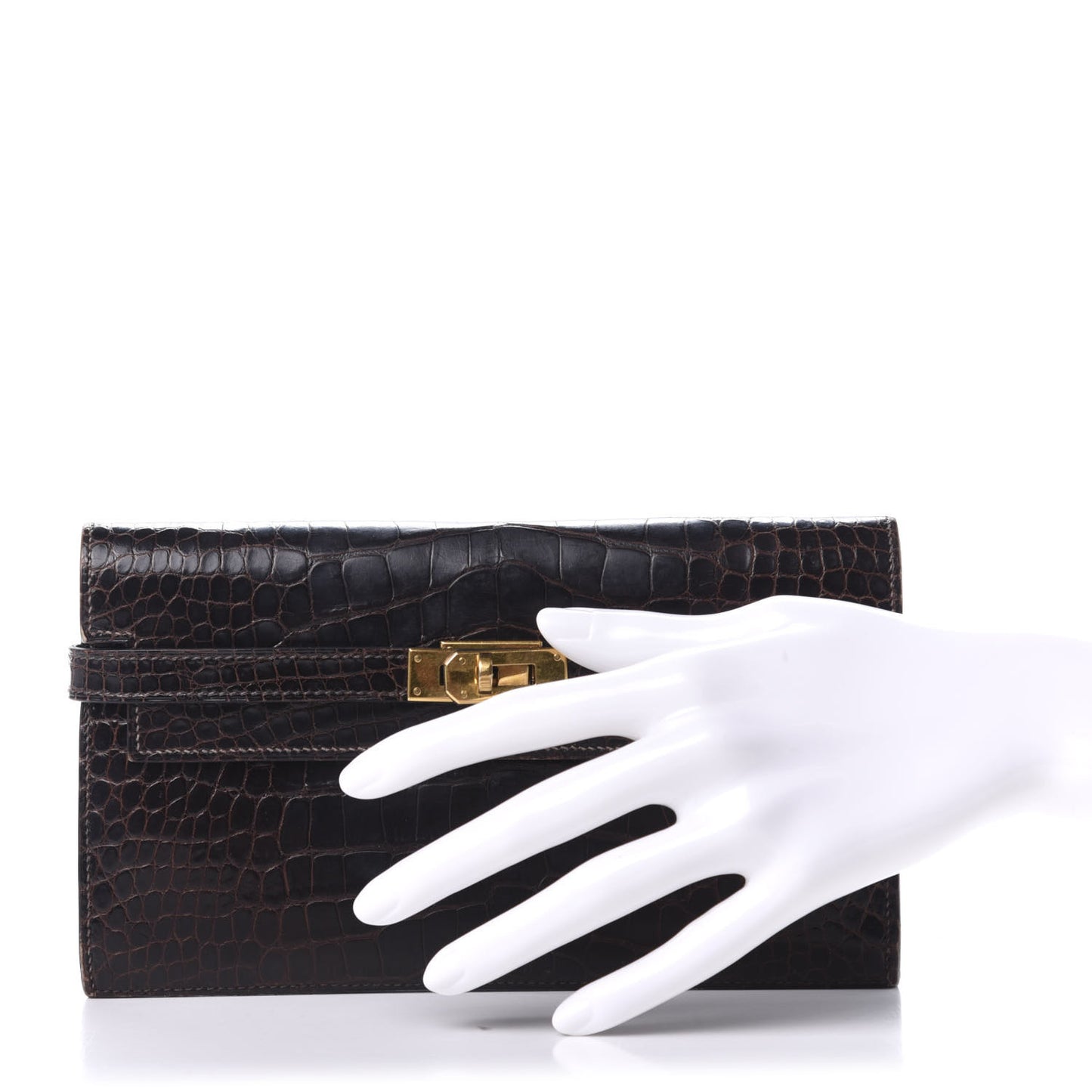 Matte Alligator Kelly Longue Wallet Chocolate