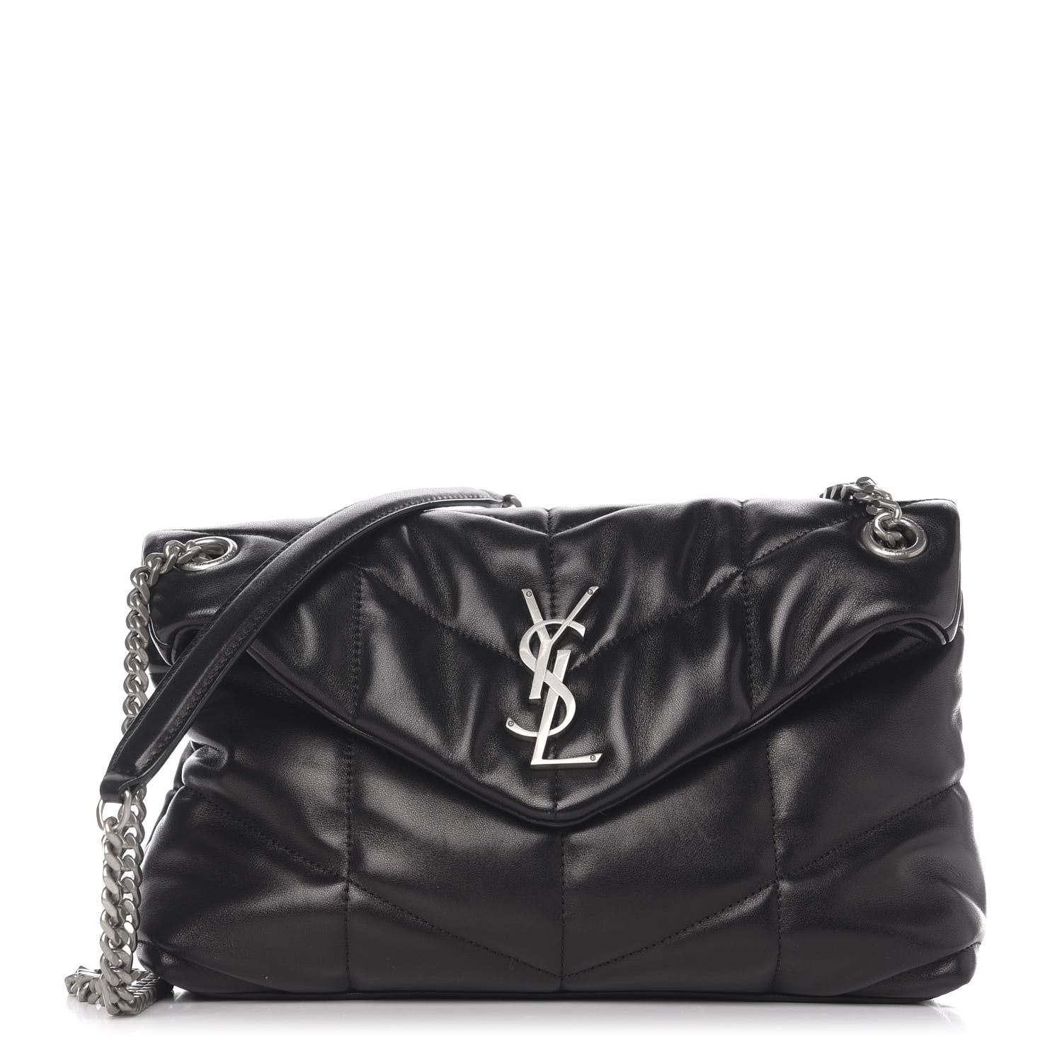 Saint Laurent Lambskin Quilted Small Loulou Puffer Monogram Chain Satchel Black 1 of 9