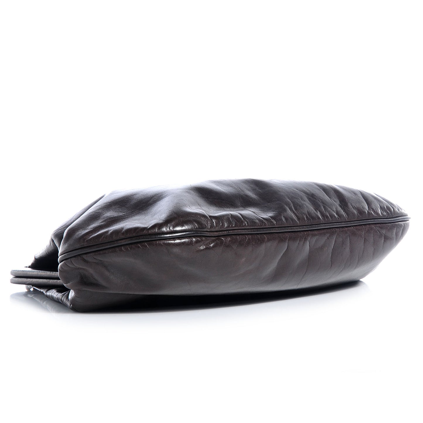 Glazed Calfskin Kisslock Frame Bag Dark Brown