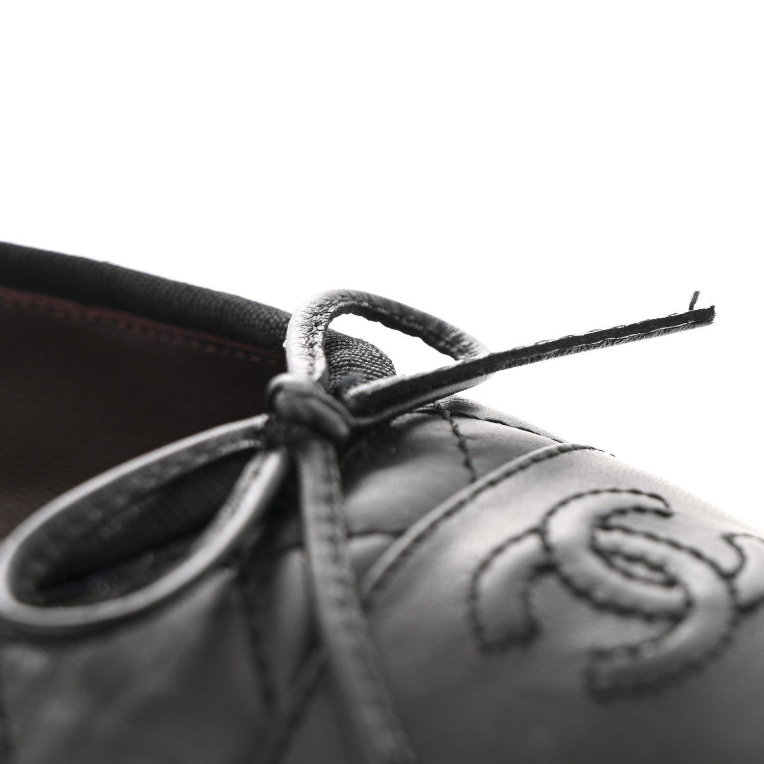 Chanel Aged Calfskin Quilted CC Cap Toe Ballerina Flats 37 Black 10 of 12