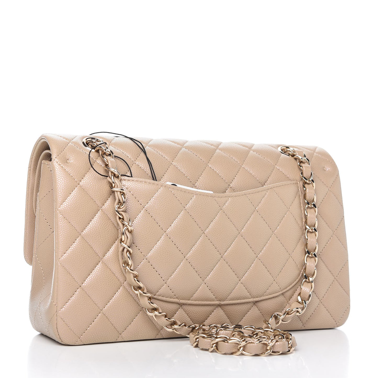 Iridescent Caviar Quilted Medium Double Flap Dark Beige