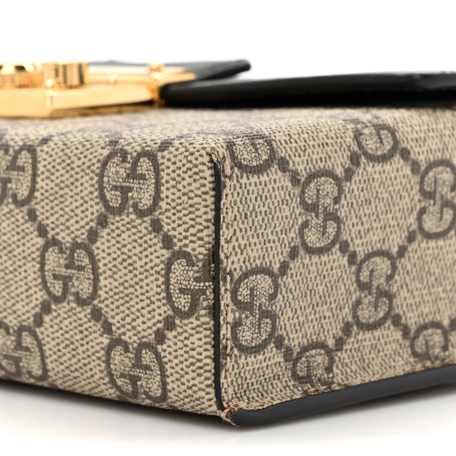 Gucci GG Supreme Monogram Calfskin Mini Padlock Top Handle Shoulder Bag Beige Black Cuir 9 of 11