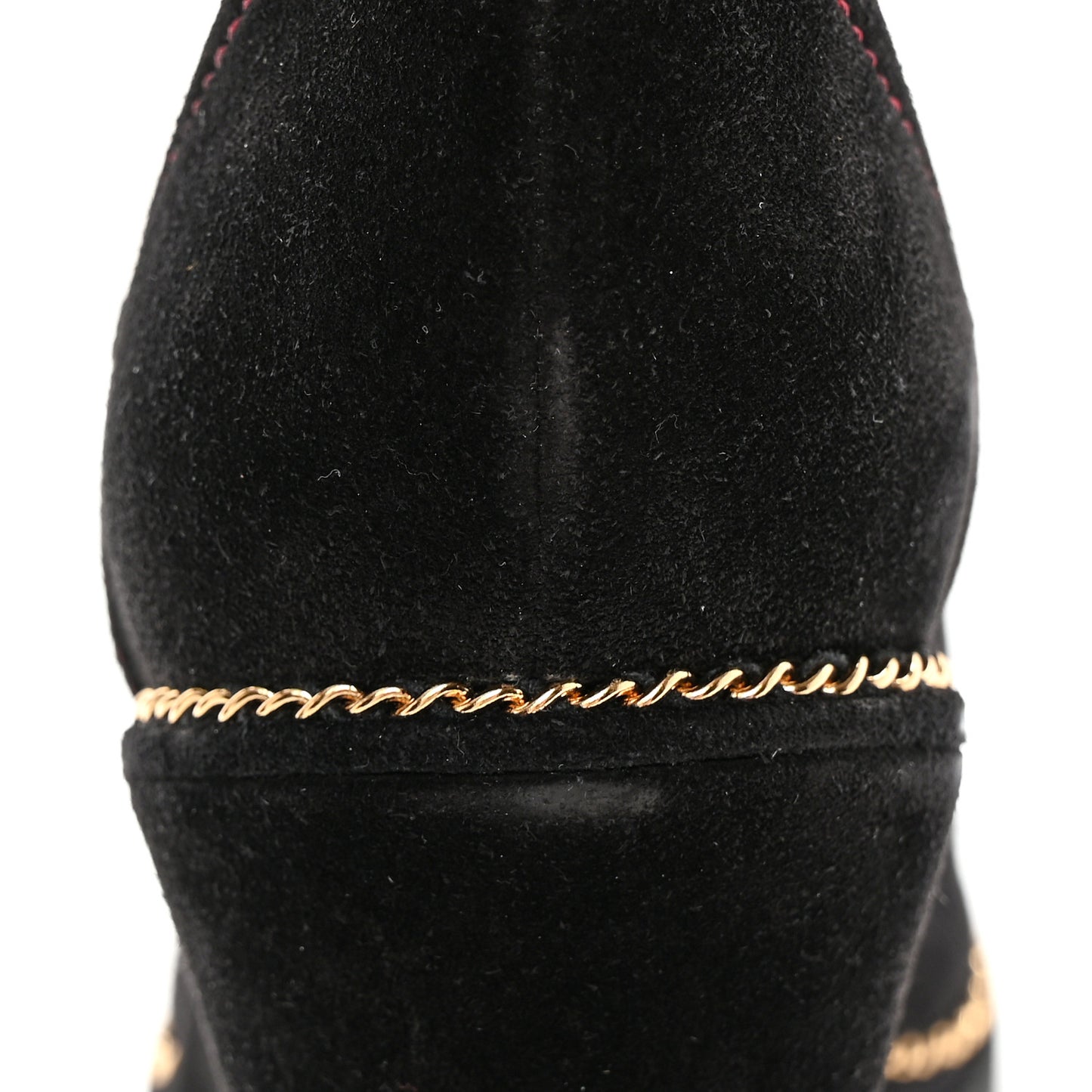 Suede Calfskin Chain Around High Boots 40 Black