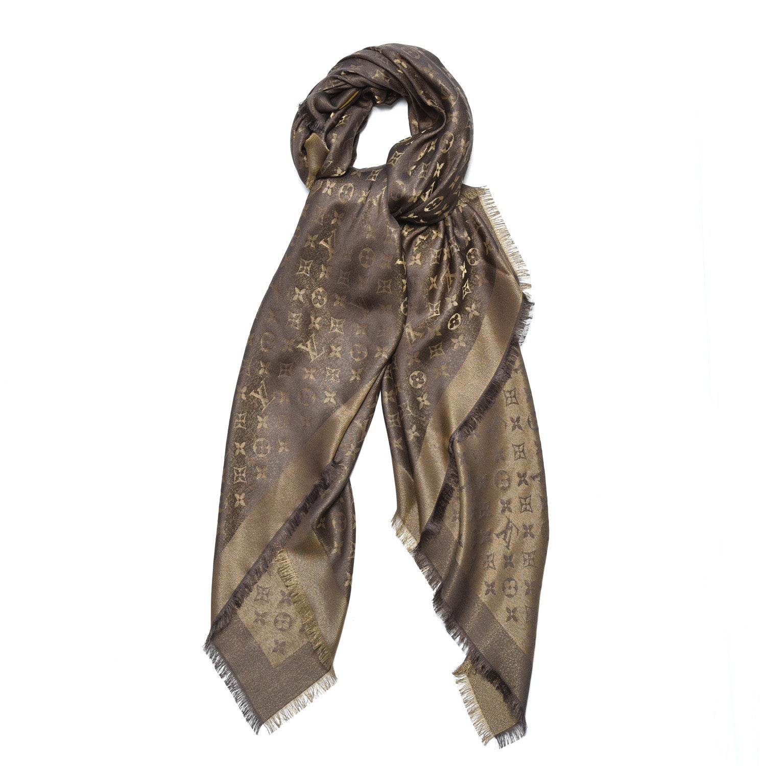 Louis Vuitton Silk Lurex Wool Monogram Shine Shawl Brown 3 of 5