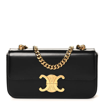 Celine Shiny Calfskin Triomphe Chain Shoulder Bag Black 1 of 10