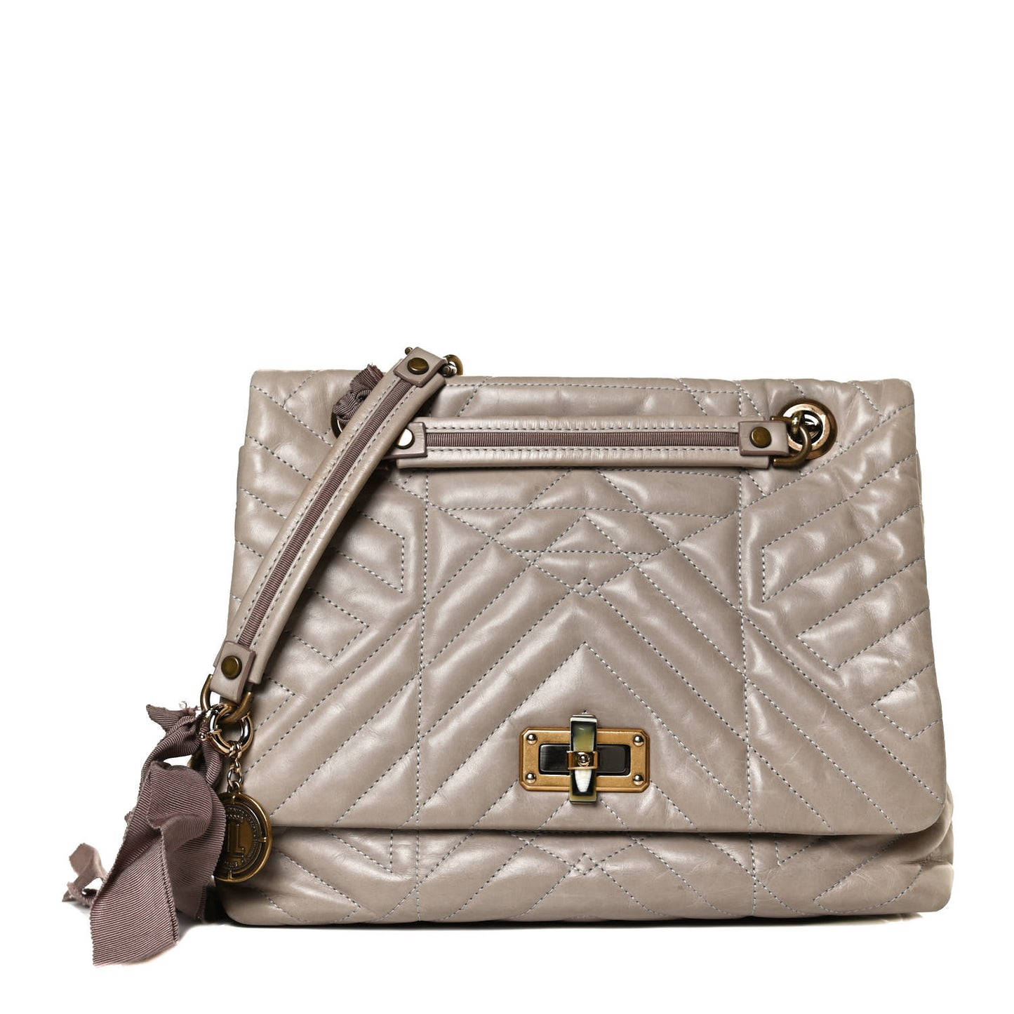 Lambskin Quilted Large Happy Shoulder Bag Taupe