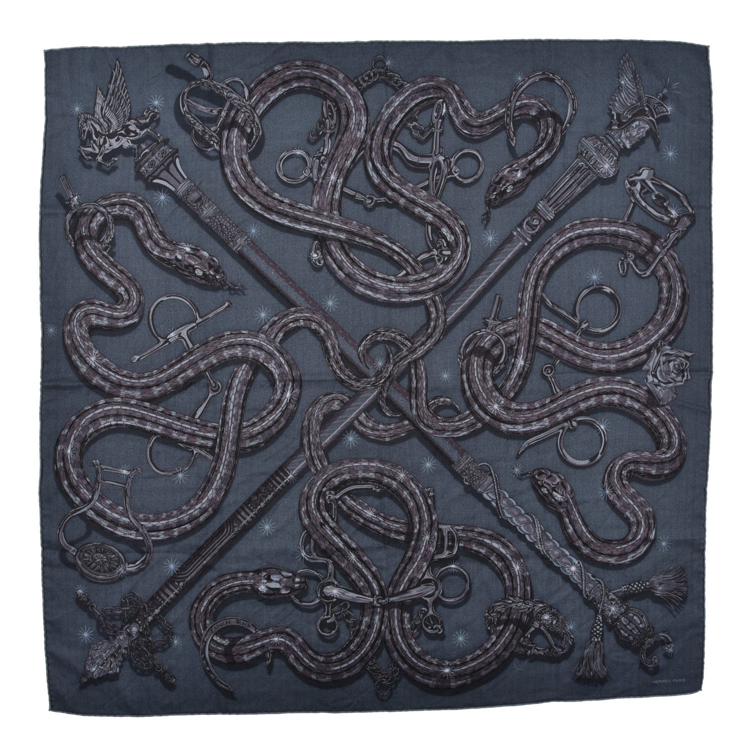 Hermes Cashmere Silk Caducee Rock Scarf 100 1 of 3